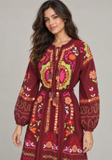 ibBanEmbroidered Cotton Maxi Dress with Tassel Tie - Hami
