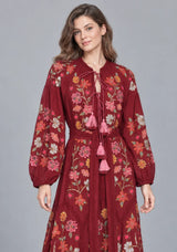 ibBan Floral Embroidered Maxi Dress with Tassel - Ravila