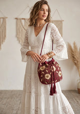 ibBan Floral Embellished Canvas Bucket Bag - Johri