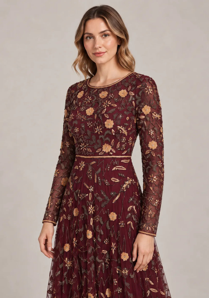 ibBan Women’s Party Long Dress with Hand Embroidery -Qamira