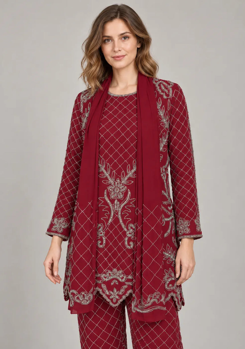 ibBan Women’s Georgette Embroidered Suit Set - Kaira