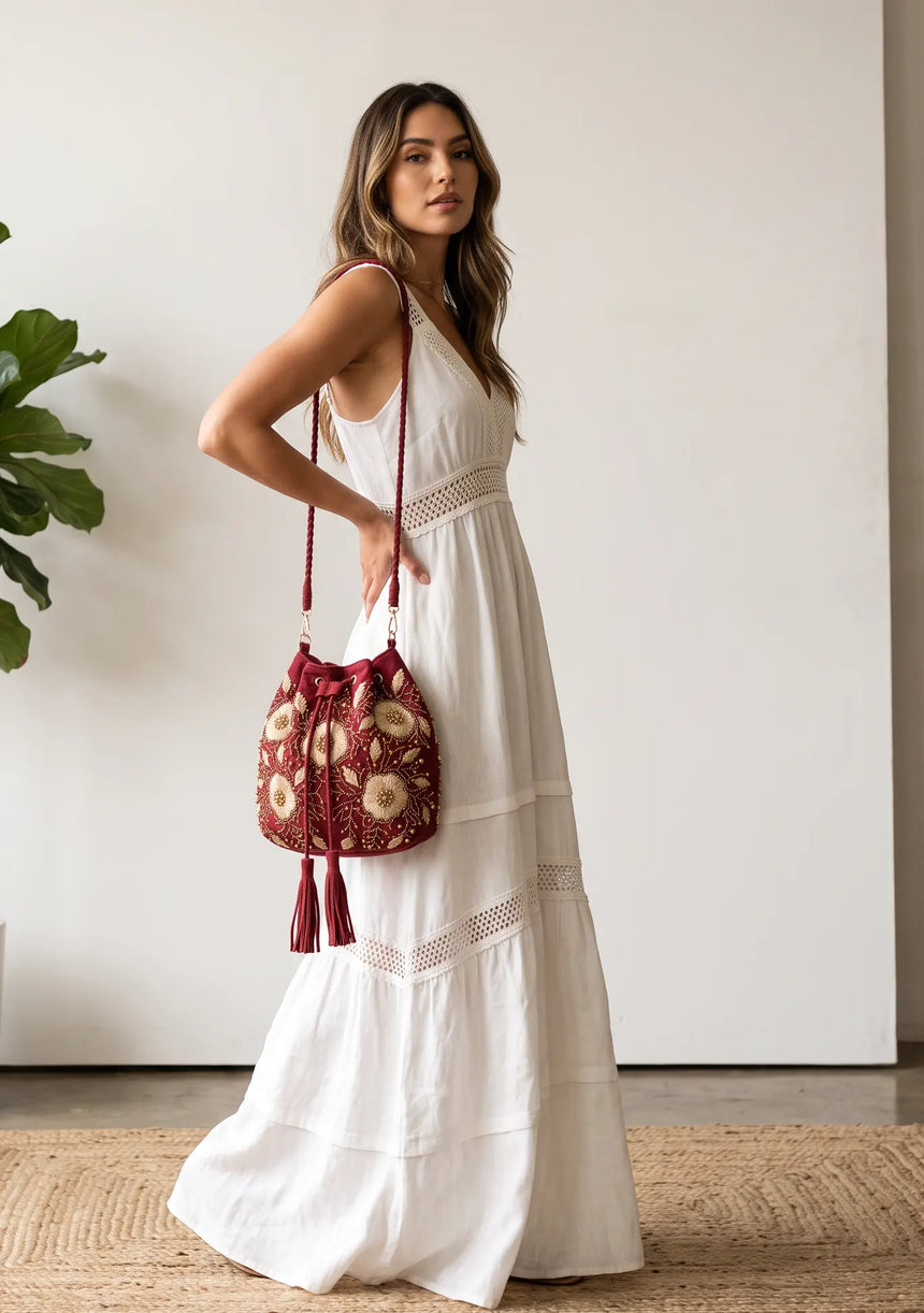 ibBan Floral Embellished Canvas Bucket Bag - Johri