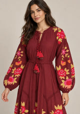 ibBan Floral Embroidered Cotton Maxi Dress with Tassel Tie - Gypsy