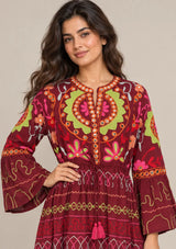 ibBan Embroidered Cotton Long Tunic with Tassel Tie - Hami