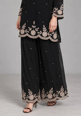ibBan Black Georgette Kurta Palazzo Set with Hand Embroidery - Jaslyn