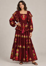 ibBan Printed Cotton Long Dress with Ruffle - Sona