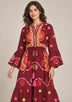 ibBan Embroidered Cotton Long Tunic Dress with Tassel Tie - Sara