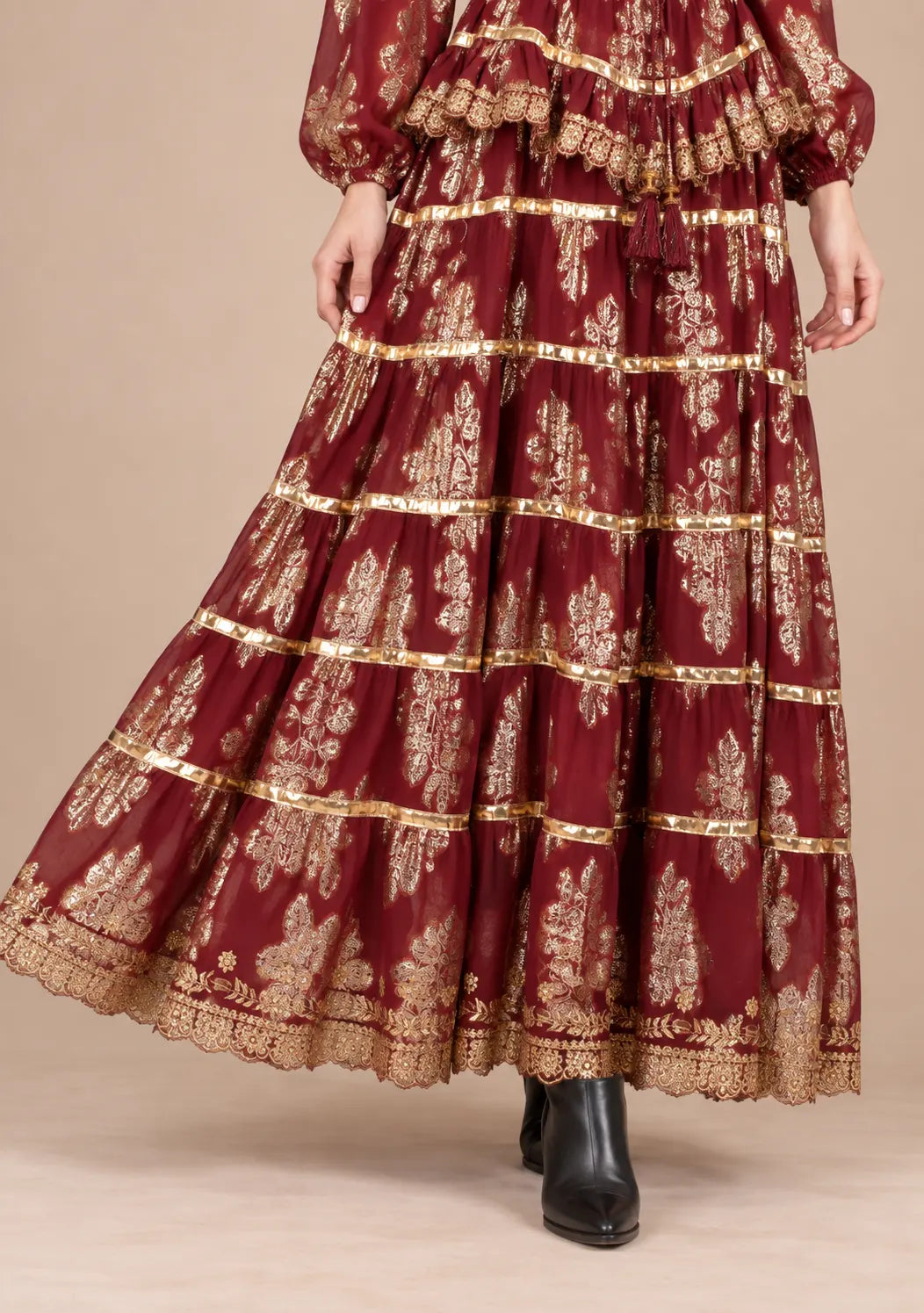 ibBan Cotton Lurex Tiered Long Dress - Chari