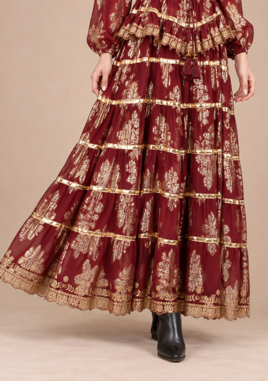 ibBan Cotton Lurex Tiered Long Dress - Chari