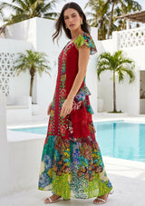 Vestido largo de algodón con cuello en V para mujer - Sanura