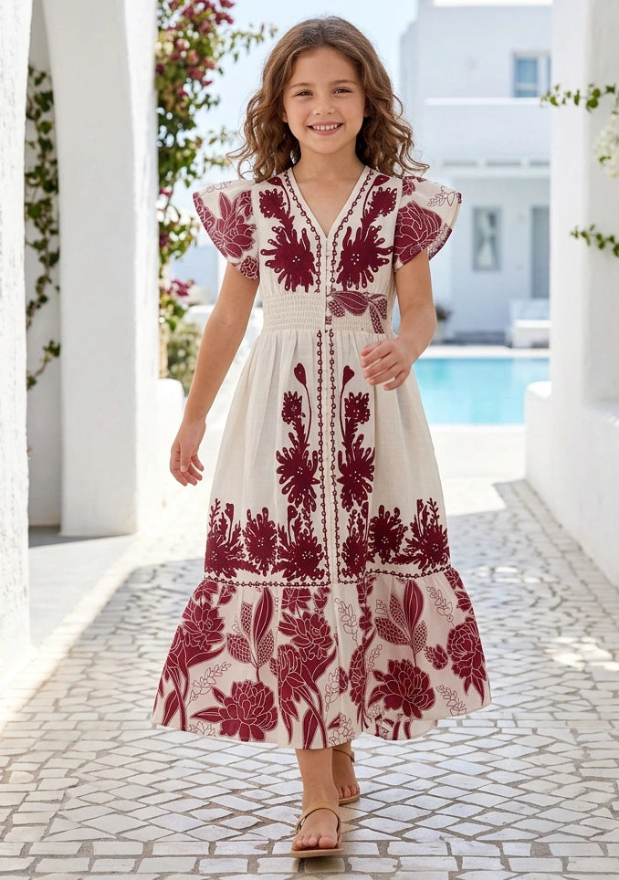 Girls' Printed Cotton dress V-Neck - Yamira
