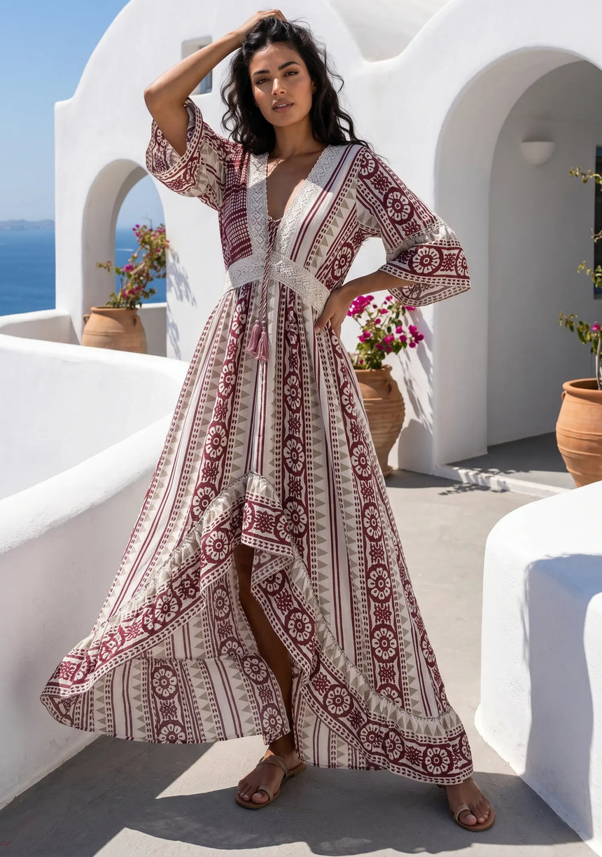 ibBan Printed Cotton Maxi Dress with Hand Embroidery | Luxury Boho Wear - Cheka Maxi Dress