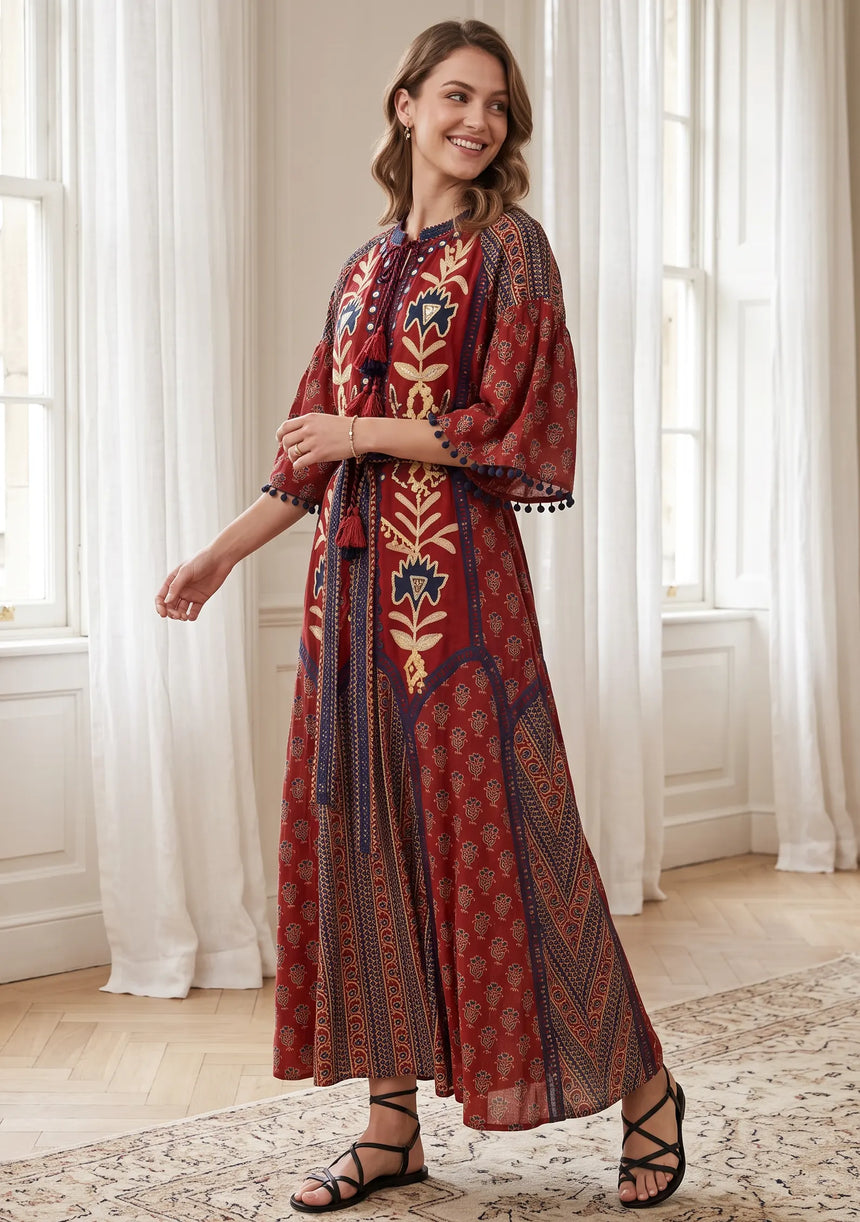 ibBan Women’s Printed Cotton  Long Dress One Size -Shyana