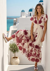 Women's Hand Embroidered Luxury Cotton Long Dress V- Neck - Yamira