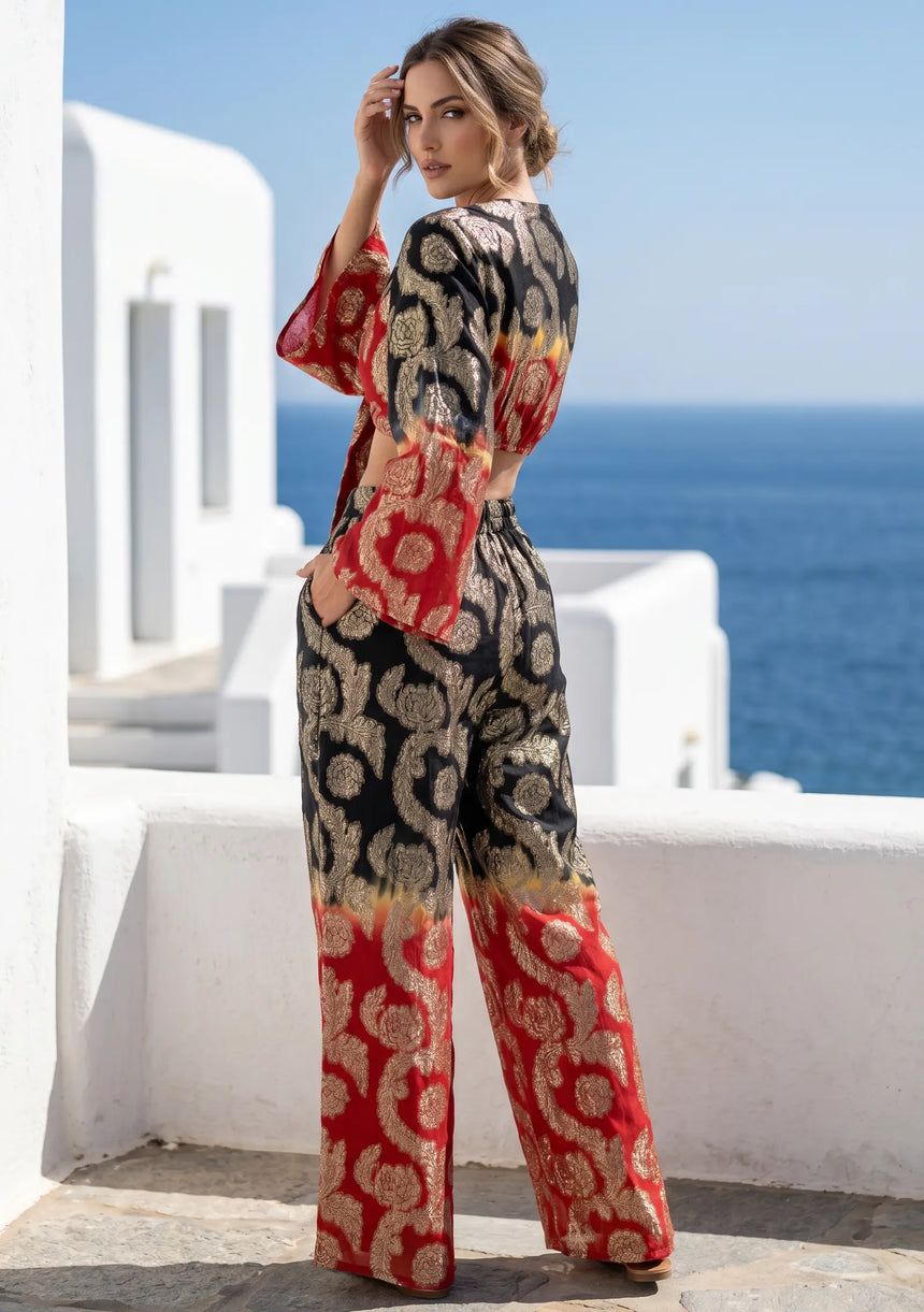ibBan Lurex Cotton Pant & Blouse Set with Hand Embroidery -Kunama Pant Blouse