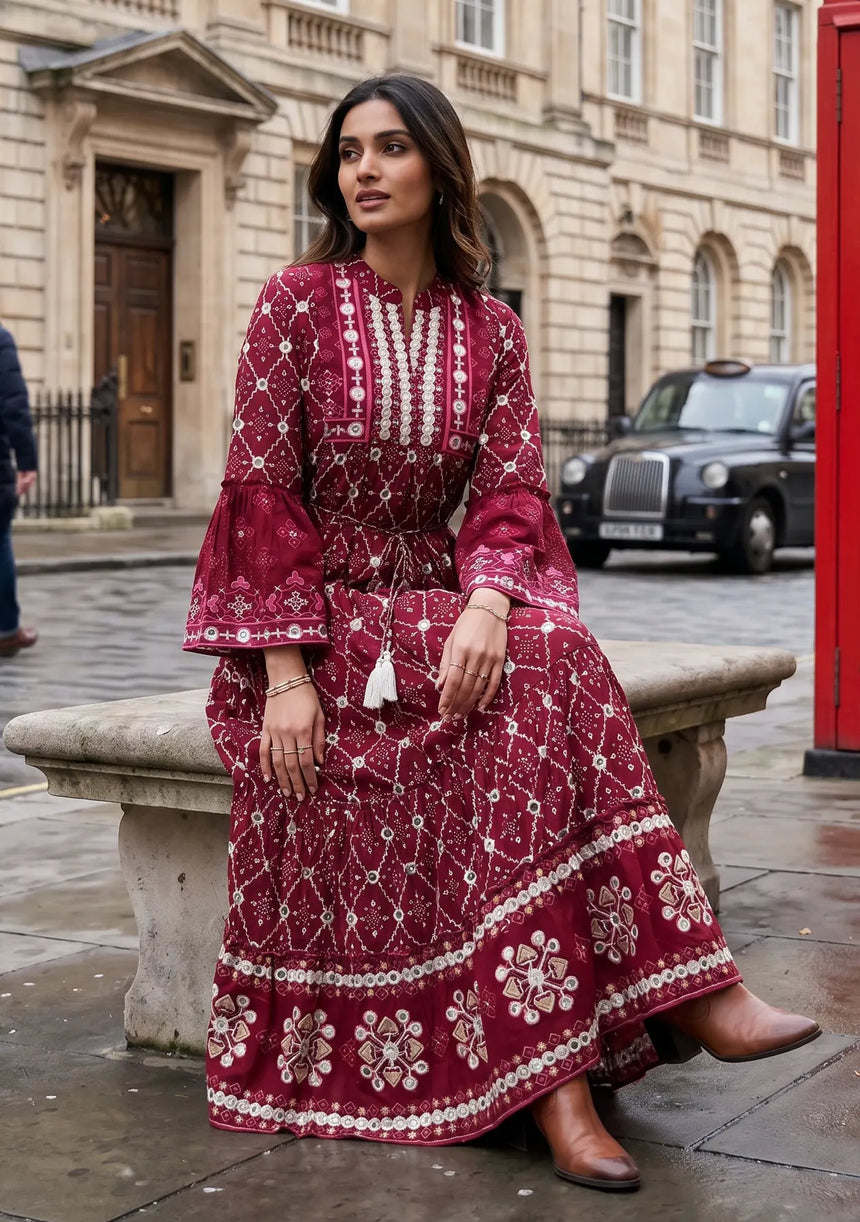 ibBan Hand Embroidered Winter Tunic Dress | Luxury Bohemian Elegance - Melida
