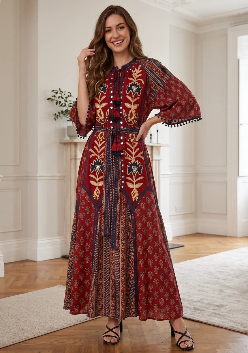 ibBan Women’s Printed Cotton  Long Dress One Size -Shyana