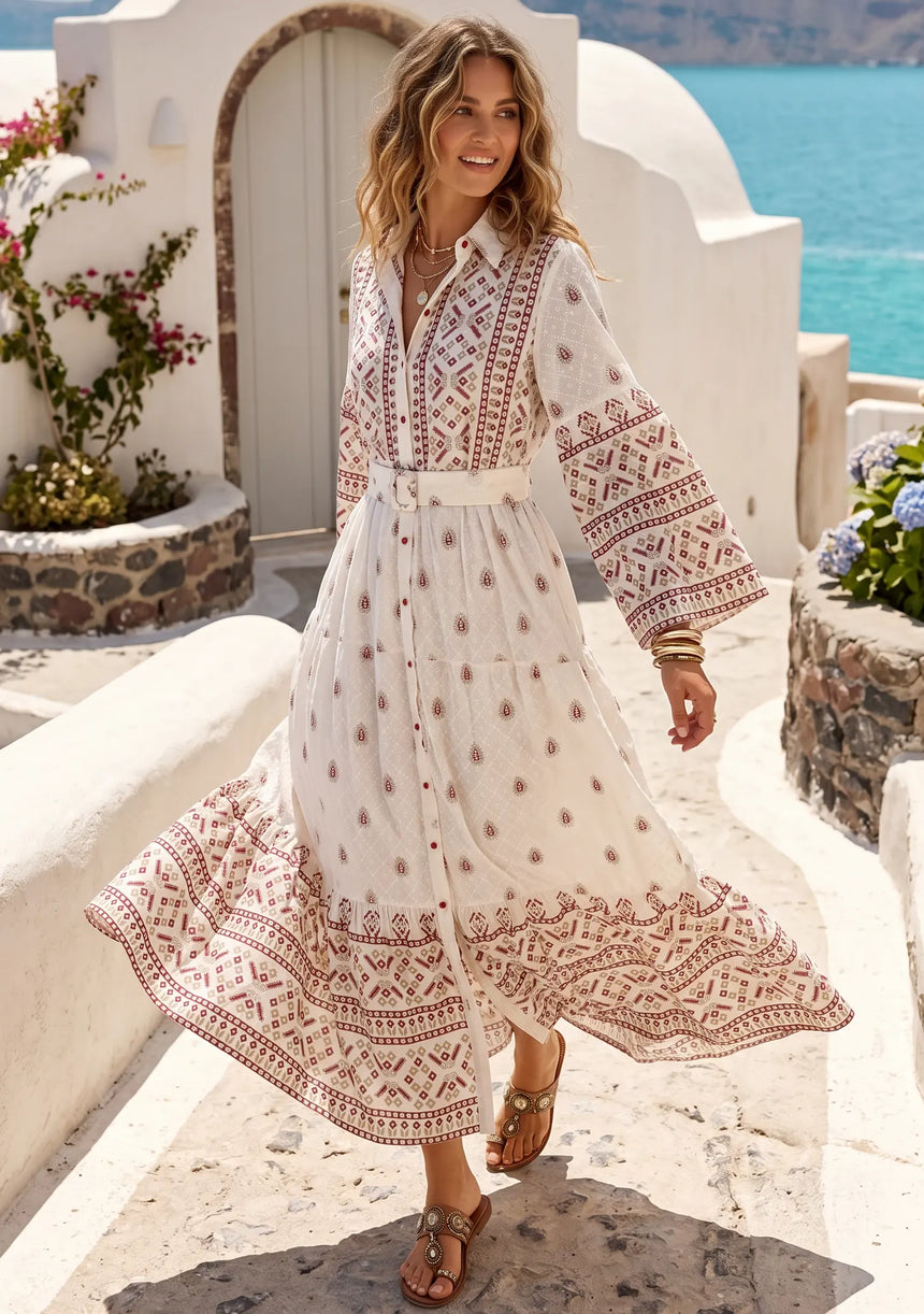 ibBan Printed Cotton Long Dress with Hand Embroidery -Eliza Long Dress
