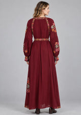 ibBan Floral Cotton Long Dress wint Hand Embroidery - Zayra