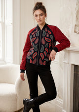 ibBan Women's Winter Leather Sleeve Jacket | Hand Embroidered Designer Bomber -Paisley jacket