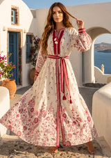 ibBan Printed Cotton Maxi Dress with Hand Embroidery | Luxury Resort Wear - Aizal long dress