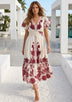 Women's Hand Embroidered Luxury Cotton Long Dress V- Neck - Yamira