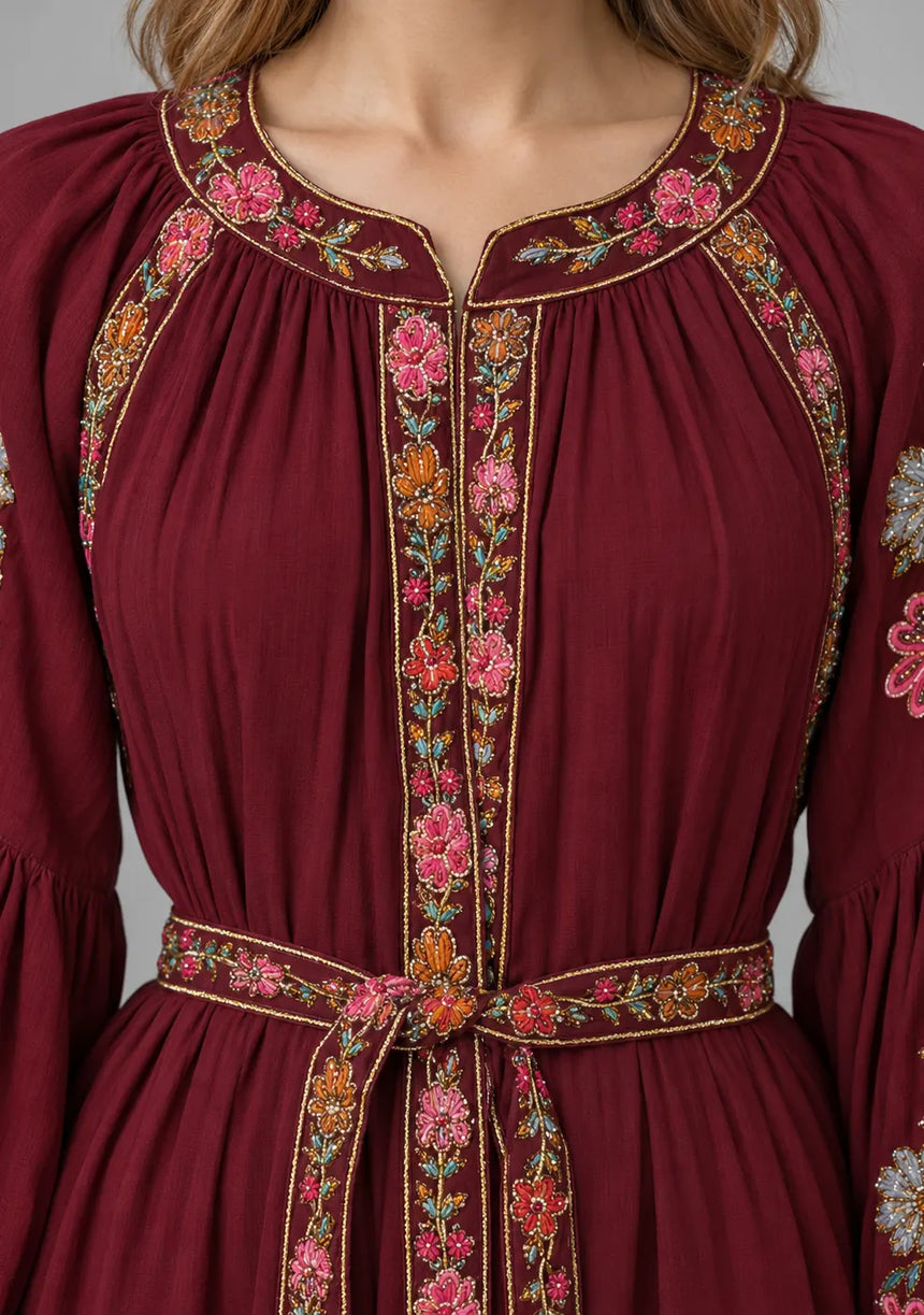 ibBan Floral Cotton Long Dress wint Hand Embroidery - Zayra