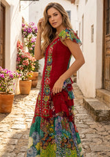Vestido largo de algodón con cuello en V para mujer - Sanura