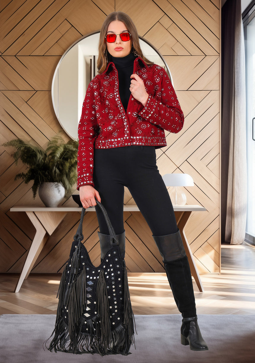 ibBan Women's Winter Hand Embroidered Jacket | Luxury Designer - Inshi