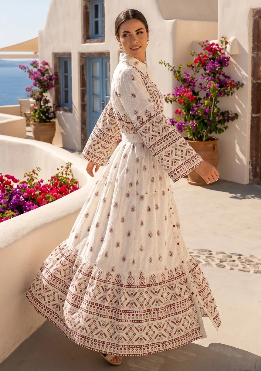 ibBan Printed Cotton Long Dress with Hand Embroidery -Eliza Long Dress