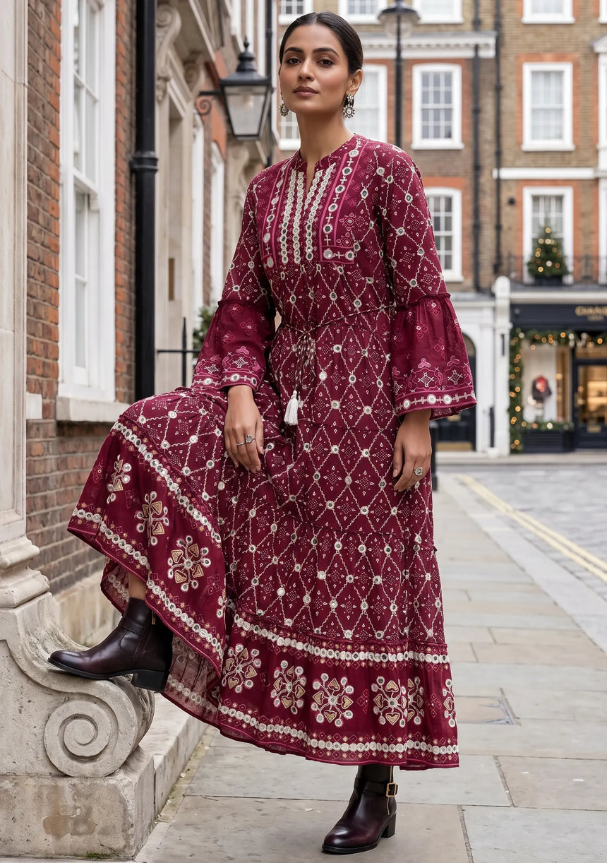 ibBan Hand Embroidered Winter Tunic Dress | Luxury Bohemian Elegance - Melida