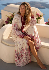 ibBan Printed Cotton Maxi Dress with Hand Embroidery | Luxury Resort Wear - Aizal long dress