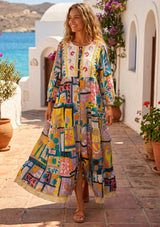 ibBan Printed Cotton Long Tunic Dress | Women's Boho Resort Wear - Behran