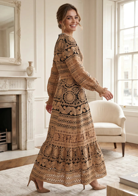 ibBan Winter Embroidered Long Dress | Elegant Women's Occasion Wear - Dori