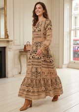 ibBan Winter Embroidered Long Dress | Elegant Women's Occasion Wear - Dori