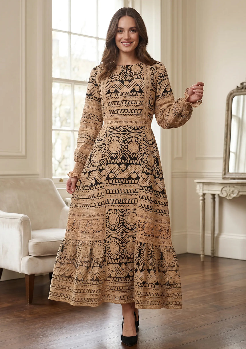 ibBan Winter Embroidered Long Dress | Elegant Women's Occasion Wear - Dori