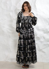 ibBan Hand Embroidered Cotton Lurex Winter Long Dress | Luxury Occasion Wear - Sofia