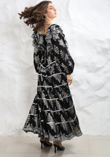 ibBan Hand Embroidered Cotton Lurex Winter Long Dress | Luxury Occasion Wear - Sofia