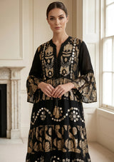 ibBan Luxury Black Beaded & Hand Embroidered Maxi Dress for Women -Zehra
