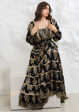 ibBan Hand Embroidered Cotton Lurex Winter Long Dress | Luxury Occasion Wear - Sofia