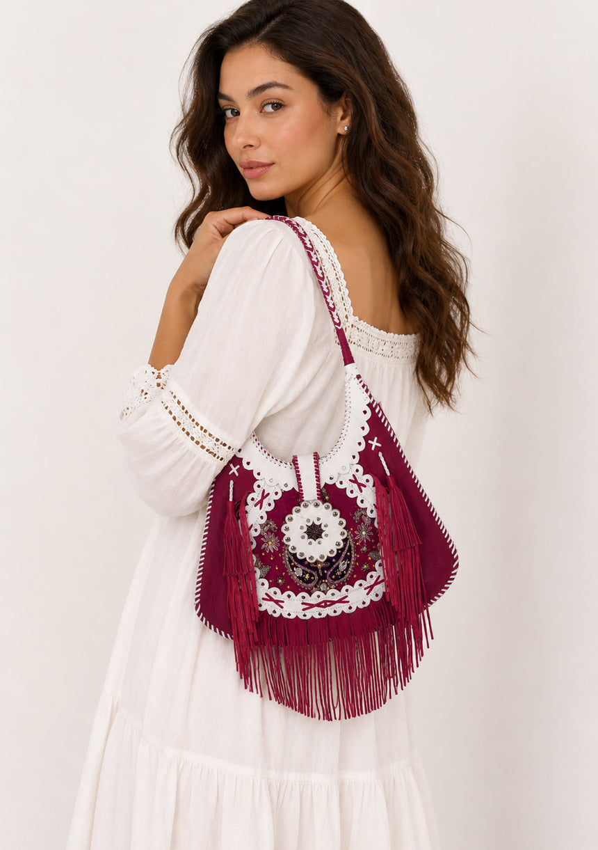 Bolso de cuero bordado para mujer - Ibiza