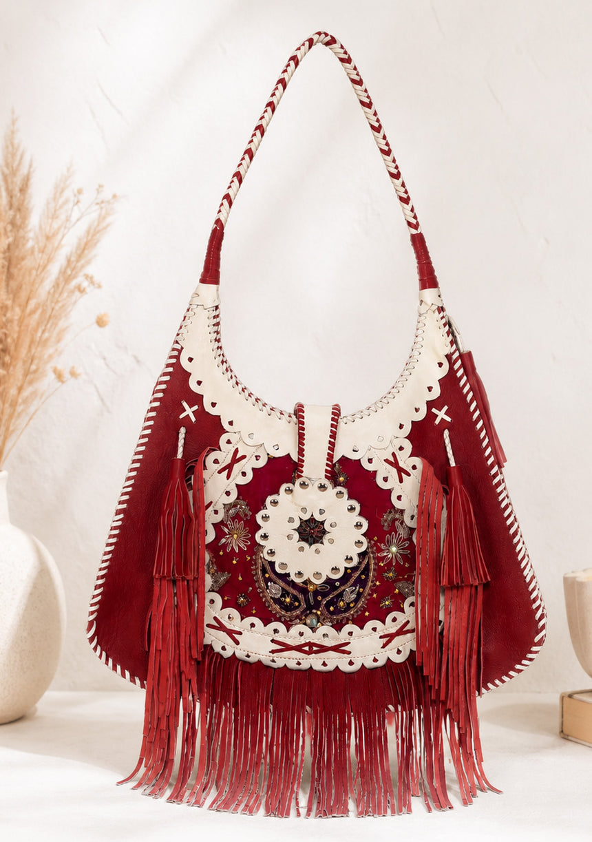 Bolso de cuero bordado para mujer - Ibiza