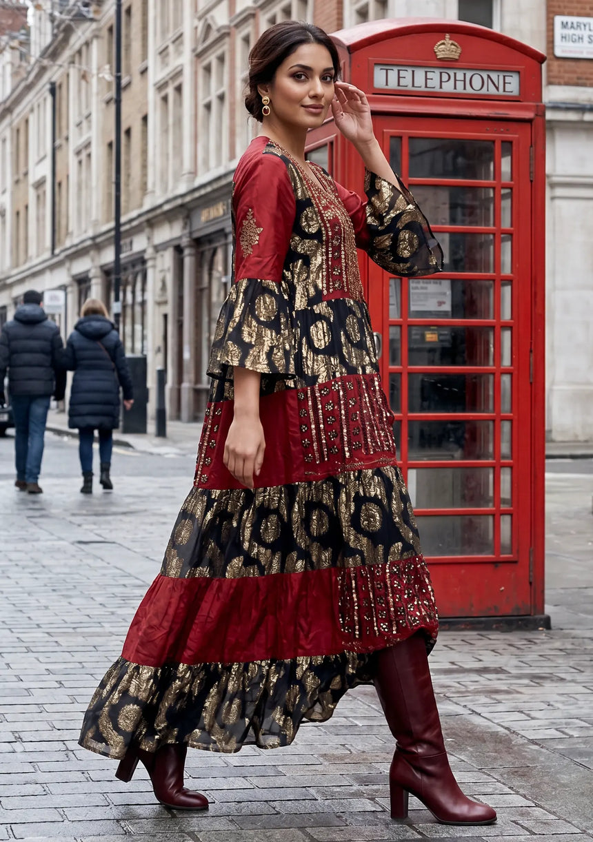 ibBan Hand Embroidered Beaded Cotton Lurex Maxi Dress | Luxury Resort Wear - Zehra