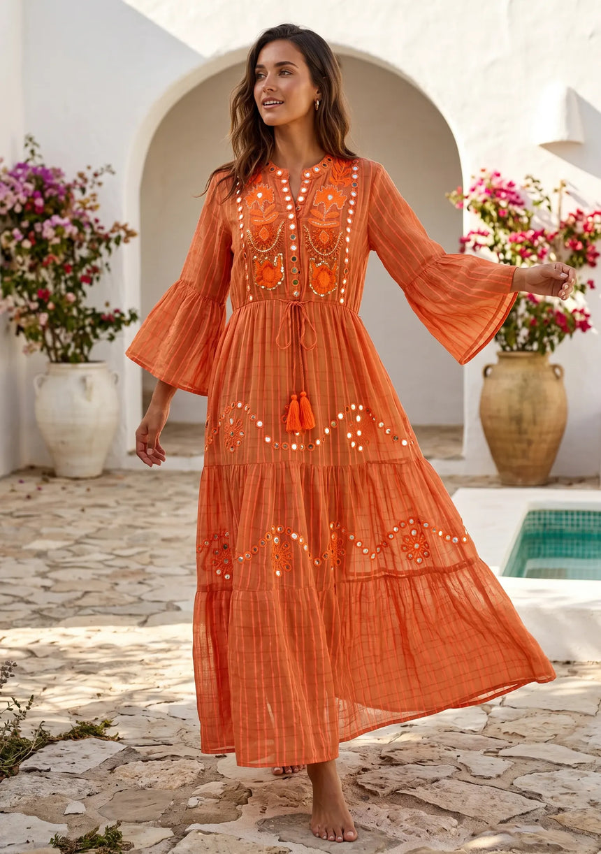 ibBan Premium Cotton Hand Embroidered Long Tunic Dress | Women's Boho  Dress - Yamba Tunic