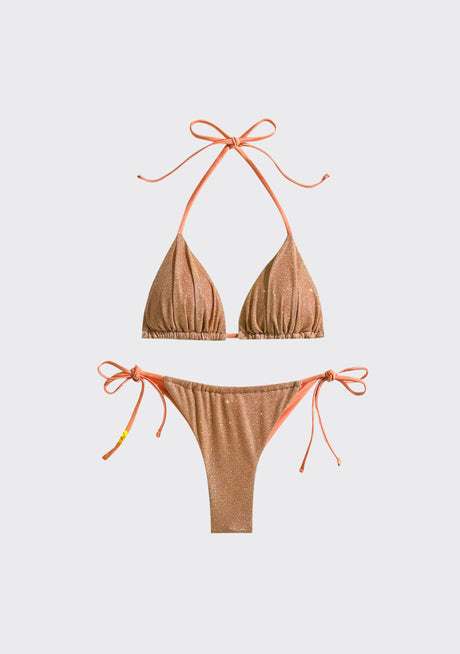 Conjunto de bikini estampado beige para mujer con tirantes ajustables - Índigo