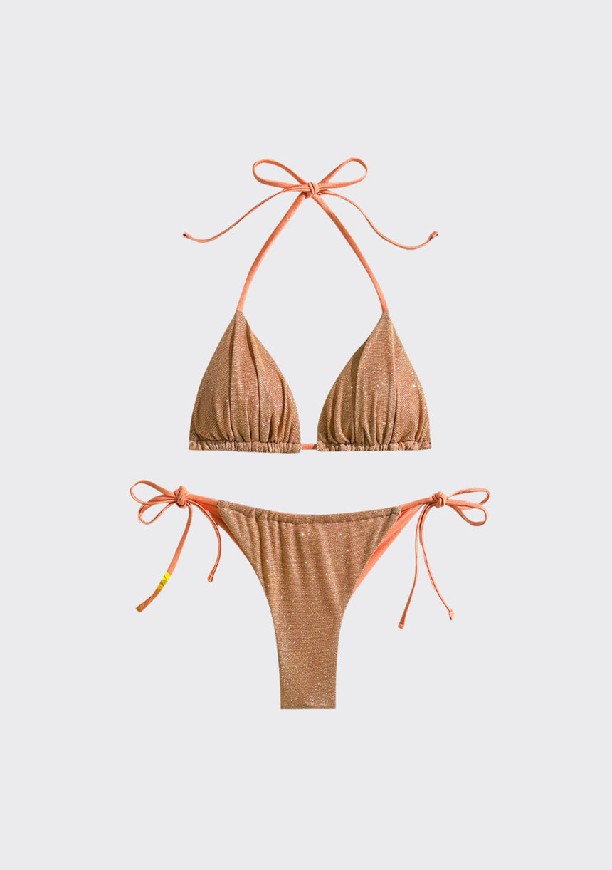 Women's Beige Printed Bikini Set Adjustable Strap - Indigo