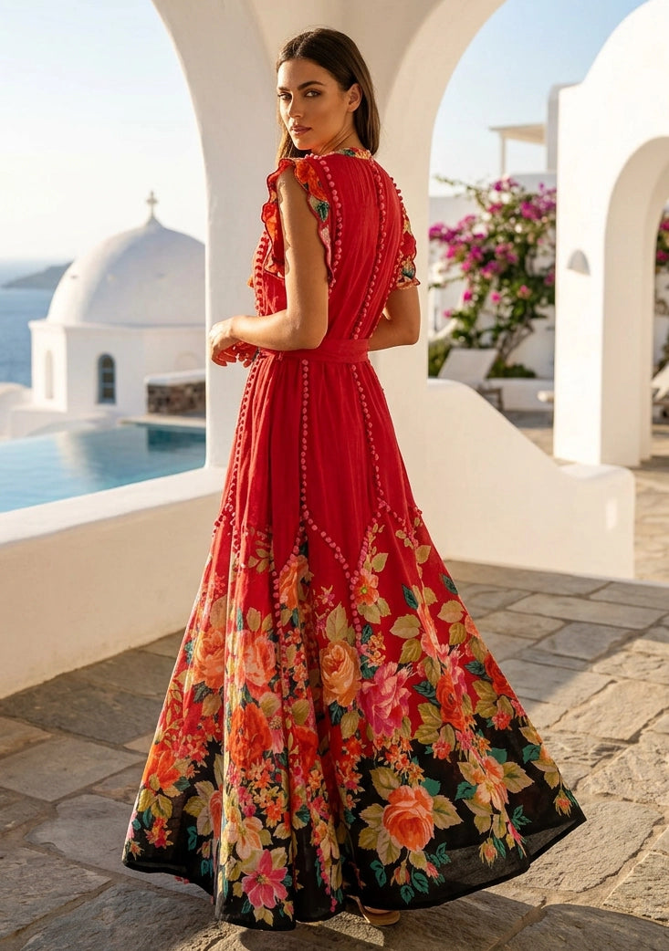 ibBan Floral Hand Embroidered Cotton Long Dres -Nagozi