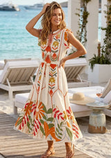 Vestido largo de algodón con cuello redondo para mujer - Barika