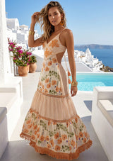 Women's Hand Embroidered Printed Luxury Cotton Sleeveless Strap Dress Halter Neck- Sarifa