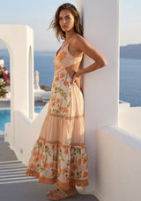 Women's Hand Embroidered Printed Luxury Cotton Sleeveless Strap Dress Halter Neck- Sarifa